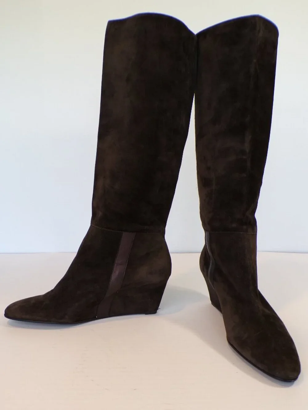 Robert Clergerie Women's Brown Black Suede Knee High Wedge Boots Size 10